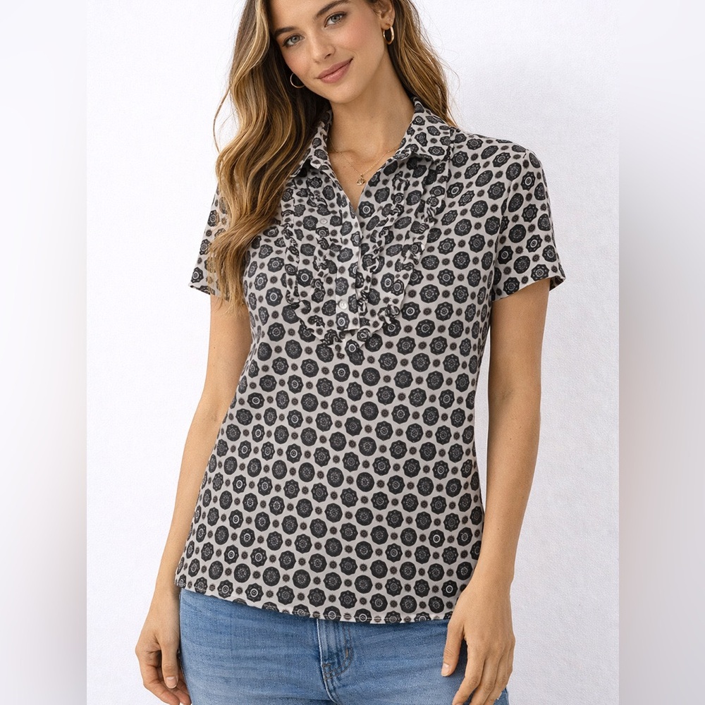 J Crew Blouse size 4 short sleeve medallion print